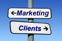 Two Directions sign.  One for Marketing and one for clients.
